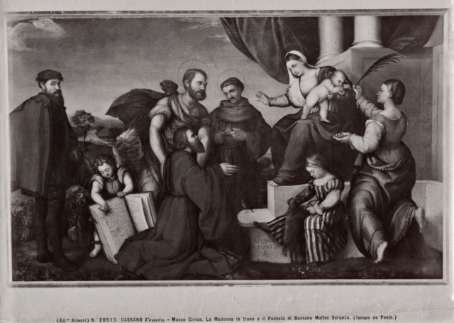 Alinari, Fratelli — Bassano Veneto - Museo Civico. La Madonna in trono e il podestà di Bassano Matteo Soranzo (Iacopo da Ponte) — insieme